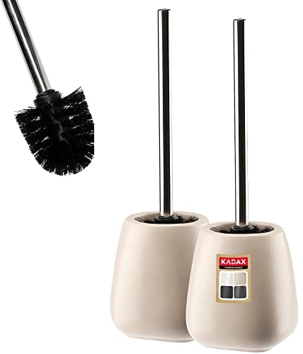 KADAX WC-Bürste und Behälter, Toilettenbürste mit Längere Griff, Keramik Klobürste 12 x 36 cm, WC-Garnitur für eine saubere Toilette, Serie Pastello (Beige 2 Stück)
