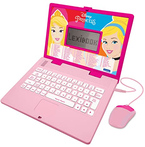 Lexibook Disney Princess - Educational and Bilingual Laptop Spanish/English - Girls Toy with 124 Activities to Learn, Play Games and Music - Pink JC598DPi2