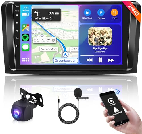 2G+64G Wireless Carplay Android 13 Autoradio 2 Din für Mercedes Benz ML GL W164 ML350 ML500 GL320 X164 ML280 9 Zoll Autoradio mit Android Auto GPS Navi WiFi Bluetooth FM/RDS/HiFi/SWC Rückfahrkamera