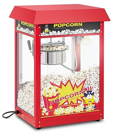 Royal Catering RCPS-16E.3-2F - Máquina para palomitas de maíz, diseño retro, 195 °C / 235 °C, 2 temperaturas para palomitas de maíz dulces y saladas, color rojo