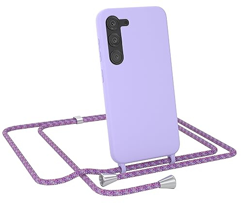 EAZY CASE - Handytasche zum Umhängen - kompatibel mit Samsung Galaxy S23 Handy Schutzhülle mit Band, Necklace Hülle, farbig TPU Case, Lavendel Lila mit Schnur Unicorn Clips Silber
