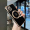 ZTOFERA Magnetic Case for iPhone 15, [Compatible with MagSafe] Flexible Soft Silicone Protective Phone Case with Cute Love Heart Pattern Golden Rim Shockproof Bumper Cover, Black