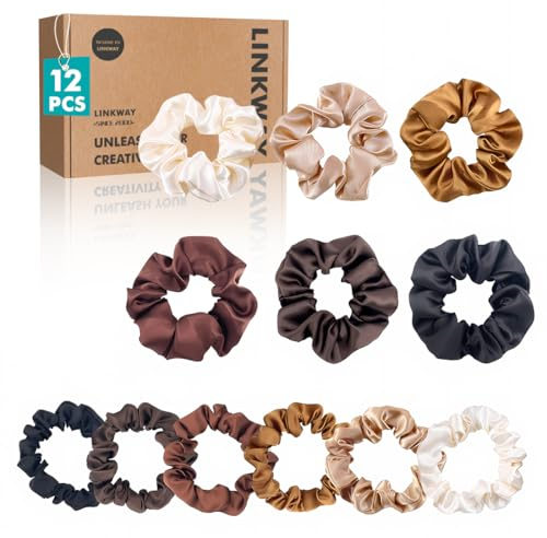 LINKWAY 12 Stück Satin Haargummis Scrunchies für Damen,Premium Satin Weicher als Seide, Einfarbig elastische scrunchies,Weiche Pferdeschwanzhalter Frauen Haarschmuck