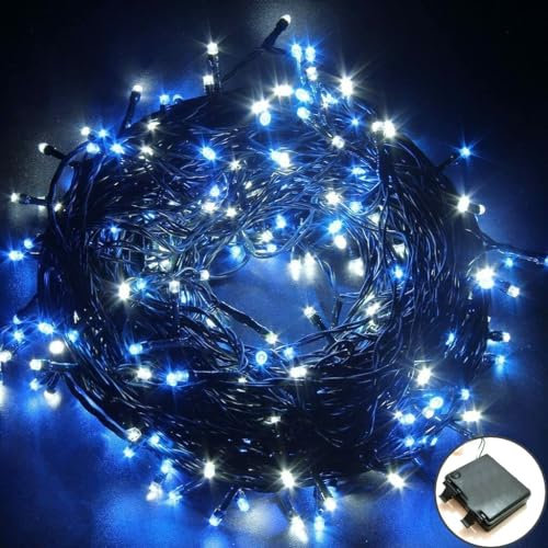 ReTaaj 100 200 LED String Battery Operated Lights Fairy Indoor Outdoor Christmas Decoration Copper Wire Garden Patio IP44 Waterproof 8 Sequences Lights Blue White (100 LED)