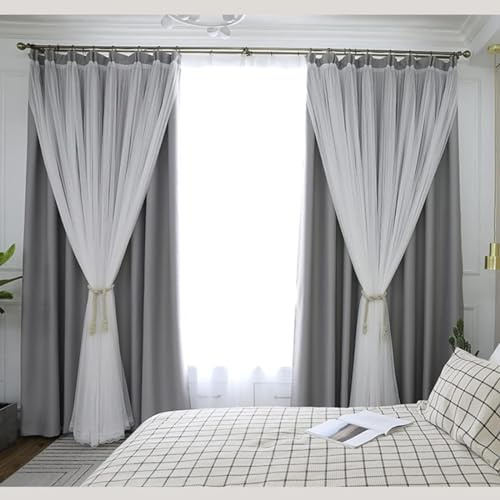 YURRO Tenda Oscurante a Doppio Strato, Tenda Oscurante a Pieghe a Matita per Finestra per Soggiorno Camera da Letto, Tenda per Finestra con Isolamento Termico Oscurante (Grigio, 150x250cm)