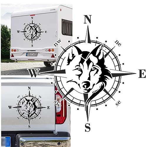 Wolf Wolfskopf Wölfe Rudel Kompass Aufkleber Apassbar Wohnmobil Auto Autoaufkleber Sticker Kompassrose Windrose Camper