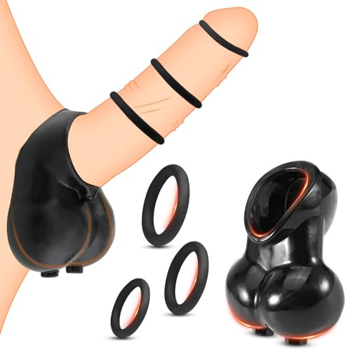 AMZII 3er Penisring + Hodensack Bondage Penishülle,Penismanschetten Penis Sleeve mit Hodenring Hodenstrecker Ballstretcher,Cockringe Extrem Silikon Penis Ring,Penis Hülle Sex Toyset Herren (A)