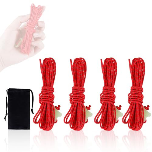 HIKEMAN Reflective Tent Guy Ropes - 2mm UHMWPE Camping Guide Rope,4M Guy Line with Luminescent Tensioner for Outdoor Camping Hiking Awning Tents (Red)
