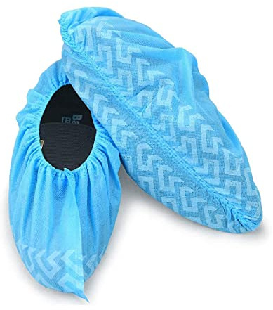 Zhbro YI 100 Stück Einweg Überschuhe Rutschfest Blau Bis Größe 46 | Vlies robust & langlebig. Laufstreifen-Muster für Grip. rutschfeste Sohle. 42x17cm, bis Größe 46.