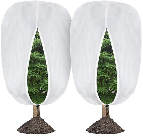 2 Stück Groß Winterschutz Pflanzen - 2x2m Abdeckung Pflanzen Winter Pflanzenschutzsack - Frostschutz Pflanzenabdeckungen mit Reißverschluss & Zugband für Baum Palmen Balkonpflanzen haube