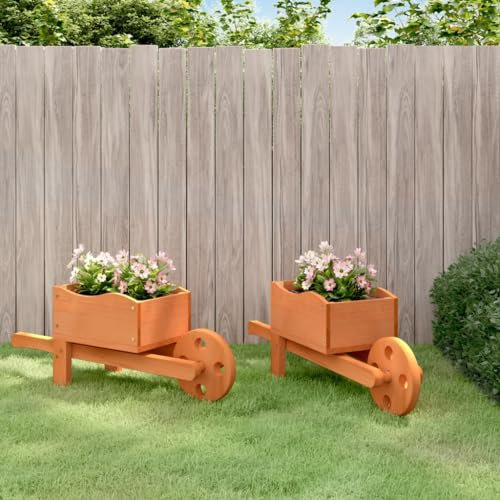 LAPOOH Pflanzgefäße Schubkarre-Design 2 Stk. 47x15x19 cm Massivholz Blumentopf, Kräutertopf, übertopf, Flower Pots, Anzuchttöpfe, Pflanzkübel, Tomaten Kübel, 364228