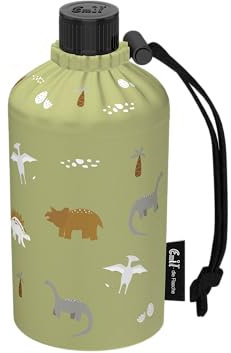 Emil Trinkflasche aus Glas für Mädchen & Jungen isolierte Glasflasche für Schule, Freizeit, Sport: Kinder & Eltern Dinos Mint 0,3l