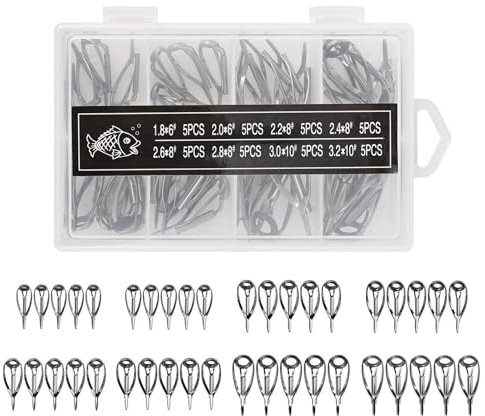 Fishing Rod Guide Repair Kit, Fishing Rod Tips Replacement Kit | 40 Pieces Fishing Rod Eye Repair Kit Fishing Rod Eye Repair Kit | Fishing Rod Eyelets Fishing Tip Repair Kit with Storage Box