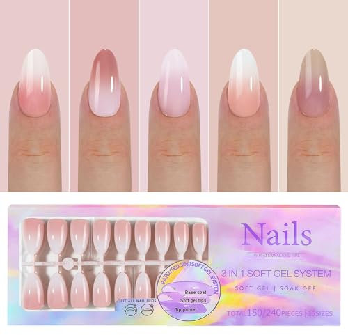 GZMAYUEN 240 Stück Nägel Zum Aufkleben Press on Nails Mandel- Rosa Nude Farbverlauf Künstliche Fingernägel zum Aufkleben Acryl Full Cover Künstliche Nägel für Nail Art Maniküre