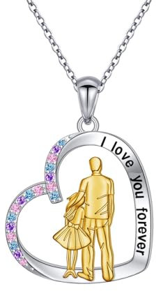HOOHWE Vater Tochter Halsketten 925 Sterling Silber Väter und Töchter Anhänger Halskette Damen Kette Herz Schmuck Geschenke für Damen Mädchen vom Vater (Gold)
