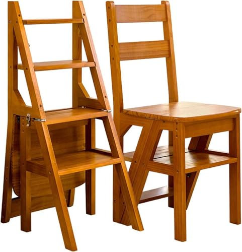 ZJFJMBD Chaise échelle Pliante en Bois à 4 marches, Escabeau portatif Pliant d'échelle, Chaise de présentoir Convertible pour bibliothèque, Bureau, Maison, Cuisine, extérieur