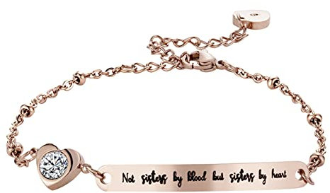 Gw5000u Armband mit Aufschrift Not Sisters By Blood But Sisters By Heart, Schmuck für beste Freunde, Geschenk, Einheitsgröße, Edelstahl, Kein edelstein
