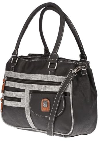 Christian Wippermann große Damen Umhängetasche Tasche Schultertasche in Leder Optik Schwarz-Anthrazit