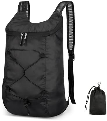 YZROHYI Faltbarer Rucksack Wasserdicht,Leichter Rucksack Ultraleicht,Wanderrucksack Herren,Tagesrucksack Damen Wandern,Foldable Backpack Travel Light,Trekkingrucksack Klein,Packable Backpack-Schwarz