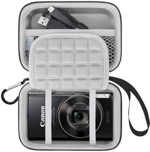 Lacdo Camera Carrying Case for Canon PowerShot ELPH 360/200/185/180/190/350, Sony Cyber-Shot DSC-W830/WX350/WX500/W810/W800 Digital Camera, Hard EVA Protective Camera Storage Trave Bag, Black+Gray