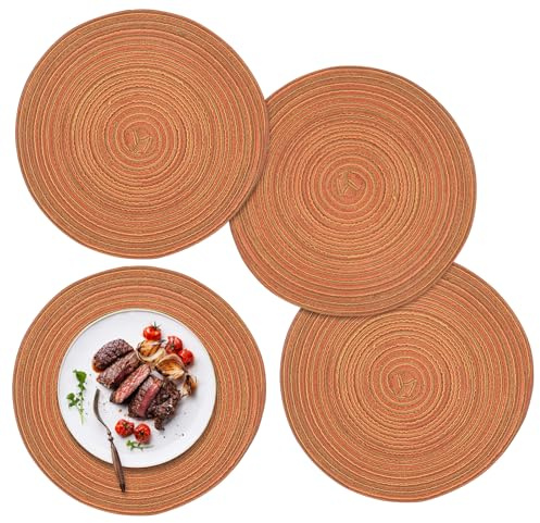 ZYDYRX 4 Stück Tischsets Rund Abwaschbar 30 cm Platzsets Geflochten Hitzebeständig Tischsets Boho Platzset Baumwolle Platzdeckchen Abwaschbar für Speisetisch Küche Hochzeitsfeier Hotel Orange