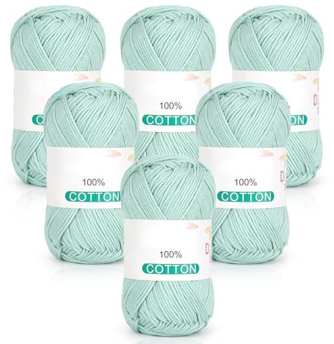 Reessy 100% Cotton Yarn for Crochet and Knitting, 6 Skeins (50g Each, 300g Total), Ideal Crochet Yarn for Dishcloths, Baby Blankets, Wearables & DIY Crafts(Green)