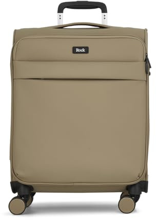 Rock Harper Small Soft Shell Cabin Suitcase in Beige - Lightweight, Sleek & Minimalist Design - Telescopic Handle, 360 Swivel-Wheels & TSA Combination Lock - 54 x 39 x 22 cm 34L Capacity