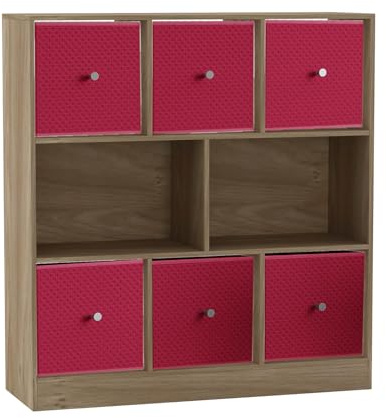 URBNLIVING 8 Cube Asymmetrical Bookcase with 6 Fabric Storage Drawers, Modern Freestanding Shelving Unit for Books, Toys & Decor, Engineered Wood Organizer Cabinet for Home & Office