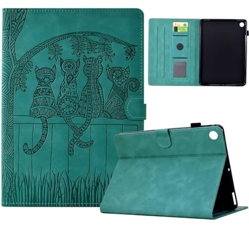 Vaitasy Funda para Huawei MediaPad M5 Lite 10.1 Pulgadas 2018 Simpática Silueta de Gato Cuero PU con Multiángulo Folio Carcasa para Huawei MediaPad M5 Lite 10.1 Verde