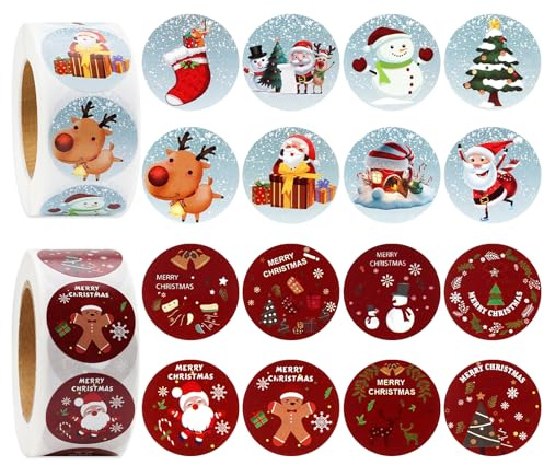 1000 Stück Sticker Weihnachten, Aufkleber Weihnachten Weihnachtsaufkleber Selbstklebend Etiketten Weihnachtskleber Geschenkaufkleber für Weihnachtskarten Geschenktaschen Papiertüten