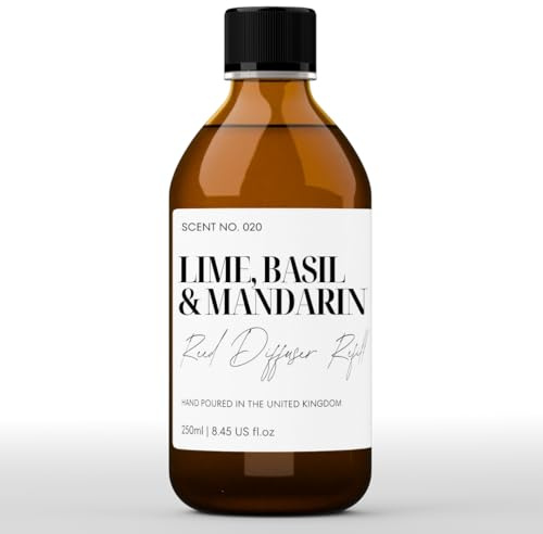 Freshskin Reed Diffuser Refill Oil - Lime, Basil & Mandarin 250ml | Vegan-friendly formula in a glass bottle delivers a rich, complex, long-lasting scented fragrance perfect for any room.