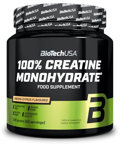 BioTechUSA 100% Creatine Monohydrate | Mikronisierte Formel | Creatin steigert die Leistung bei Schnellkrafttraining | Leicht lösliche Formel | reines Monohydrat | 300 g, Neon citrus