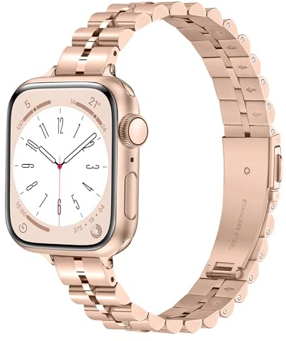 Light House Metal Straps Compatible with Apple Watch Straps 42mm(Series 11 10) 41mm 40mm 38mm, Rosegold Apple Watch Strap for Series 11 10 9 8 7 6 5 4 3 2 1 SE 3 2 1, Slim Elegant Band for Women