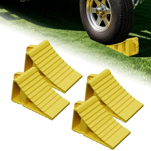 ACXIN 4 Stück Unterlegkeile Auto aus PP Kunststoff, Auffahrkeile 20x12x11cm mit Praktischem Griff, Radstopper für Garage, rutschfeste Radstopper für Autos Anhänger Wohnmobil, Gelb