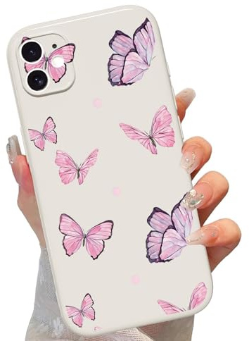 Phoona Cute Case for iPhone 11 6.1, Girly Aesthetic Pink Butterfly Pattern Design, Camera Protection Bumper Soft Slim TPU Shockproof Protective Cover for Girls Women
