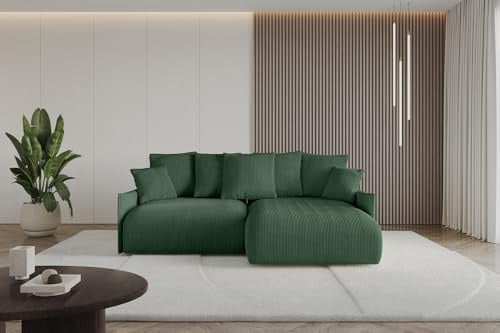 ALTDECOR Ecksofa mit Schlaffunktion und Bettkasten Corner Sofa Eckcouch Couch L-Form angeordnet Schlafcouch Ausziehbar Wohnlandschaft ONESK-L-v1 216x177x42 Grün
