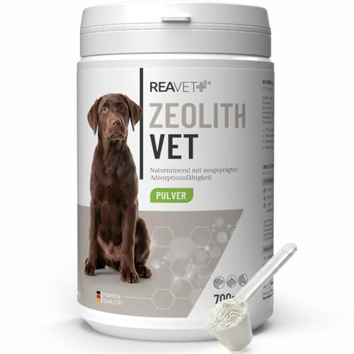 ReaVET Zeolita 94% de clinoptilolita para perros, gatos y caballos – 700 g de polvo mineral natural I Alta capacidad de adsorción I pienso mineral, molido extra fino