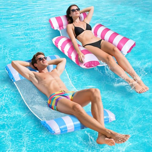 Luftmatratze Pool Schwimmnudel, 2 Stück Luftmatratze Wasser Hängematte, 4 In 1 Wasserhängematte Mit Netz, Aufblasbare Schwimmstuhl Wasser Pool Zubehör für Erwachsene Kinder Sommer Outdoor Meer Strand
