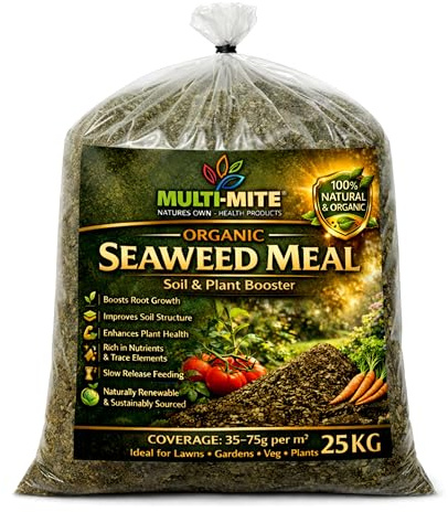 Multi-Mite 25KG Organic Seaweed Meal Fertiliser – Natural Plant Food & Soil Conditioner for Lawns, Gardens & Vegetables – Slow Release, Improves Soil Health & Root Growth (25KG)