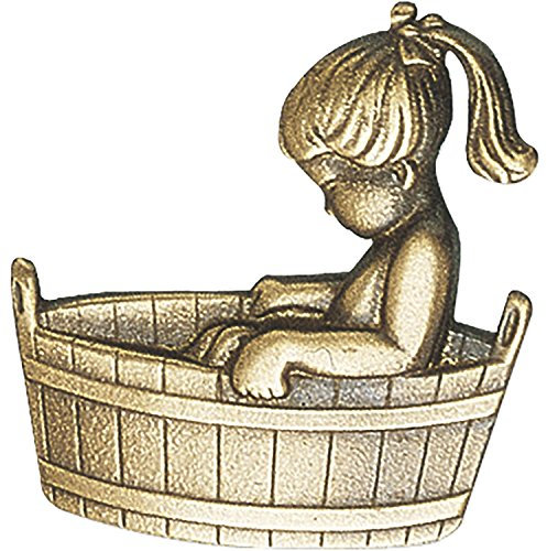 WC-/Bad-Beschilderung Mädchen in Badewanne | Selbstklebend | Retro, Vintage | Höhe: 75 mm | Messing matt | 1 Stück