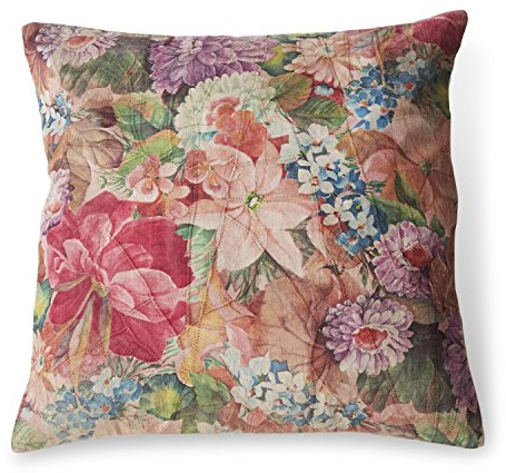 Loberon Kissen Fleurelie, Romantisches Vintage-Flair, feiner Italienischer Druck, Edel-Patchwork, Zierkissen, Wohn-Accessoire, Ziegenleder, Baumwolle, Polyester, bunt