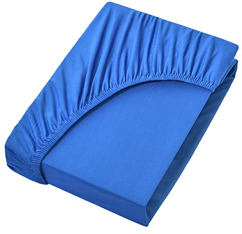 NatureMark Jersey Spannbettlaken, Spannbetttuch 100% Baumwolle in vielen Größen und Farben MARKENQUALITÄT ÖKOTEX Standard 100 | 90 x 200 cm - 100 x 200 cm - royal blau