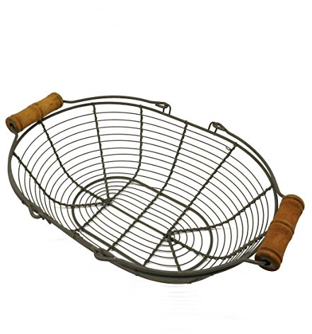 CVHOMEDECO. Ovaler Eierkorb aus Metalldraht Drahtkorb mit Holzgriff Aufbewahrungskorb im Landhausstil im Vintage-Stil. Rostig, 32,4 x 22,9 x 8,9 cm