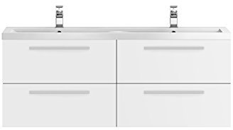 Hudson Reed QUA001 Quartet Double Cabinet & Basin Vanity Units, White Gloss, 1440mm