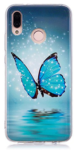 DasKAn Lumineux Schutzhülle für Huawei P20 Lite, fluoreszierend, leuchtet im Dunkeln, Bunte Motive, ultradünn, weich, stoßfest, Gummi, TPU, Schutzhülle für Telefon, Rückseite, Schmetterling, blau