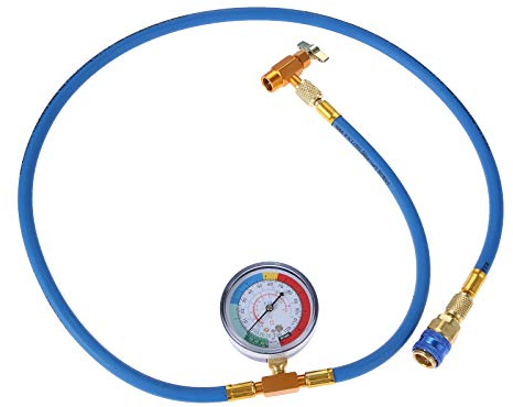 Aupoko R134A A/C coupleur rapide Kit de tuyau de recharge pour réfrigérant avec robinet femelle SAE 1/2 Acme mâle 6,35 mm SAE femelle, manomètre basse pression et tuyau de recharge de 149,3 cm