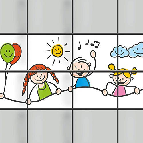 Dekorative Zaun Sichtschutzstreifen mit Motiv Happy Kids - 3er Pack 6 Streifen (3X Motiv | für 3 Zaunfelder)
