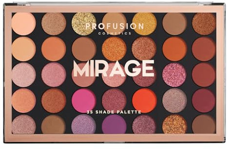 Profusion Cosmetics Mirage 35 Shade Master Lidschatten-Palette (Multi-Finish neutral, warmes Braun, Reihe von bernsteinfarbenen und kastanienbraunen Farbtönen)