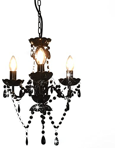vidaXL Kronleuchter mit Perlen Deckenleuchte Lüster Kristall Lampe Leuchte Wohnzimmer Hängeleuchte Hängelampe Pendelleuchte Deckenlampe Schwarz Rund 3xE14