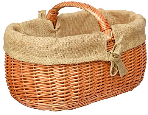 Einkaufskorb mit Innenfutter Jute Weidenkorb Groß Autokorb Korb Korbwaren Weide Einlage Vintage Retro KZ2JUT